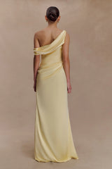 Dalia Off Shoulder Satin Maxi Dress - Lemon