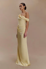 Dalia Off Shoulder Satin Maxi Dress - Lemon