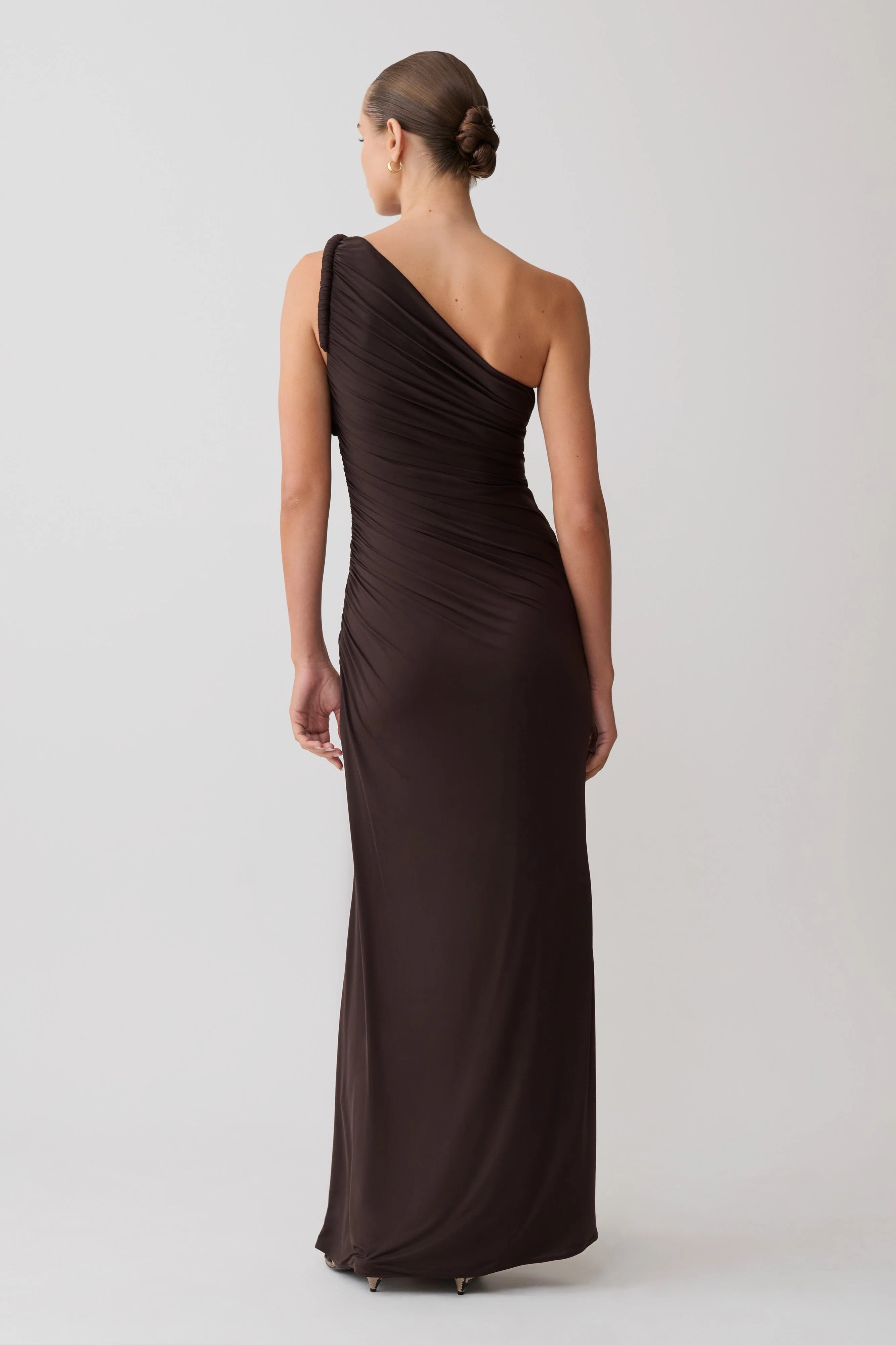 Ryn Twisted One Shoulder Maxi Dress - Dark Chocolate