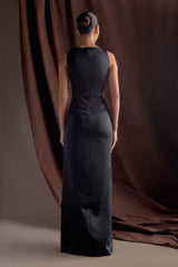 Violet Sleeveless Satin Maxi Dress - Black