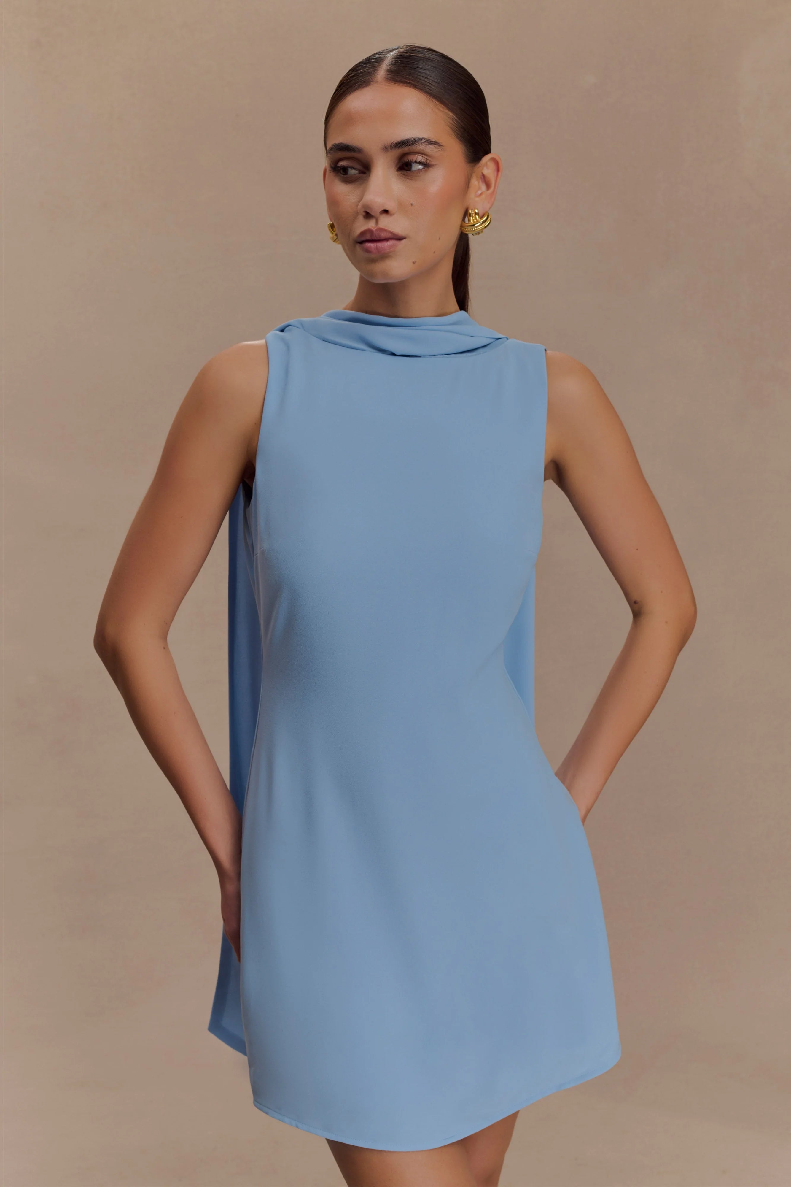 Wynter Scarf Draped Mini Dress - Sky Blue