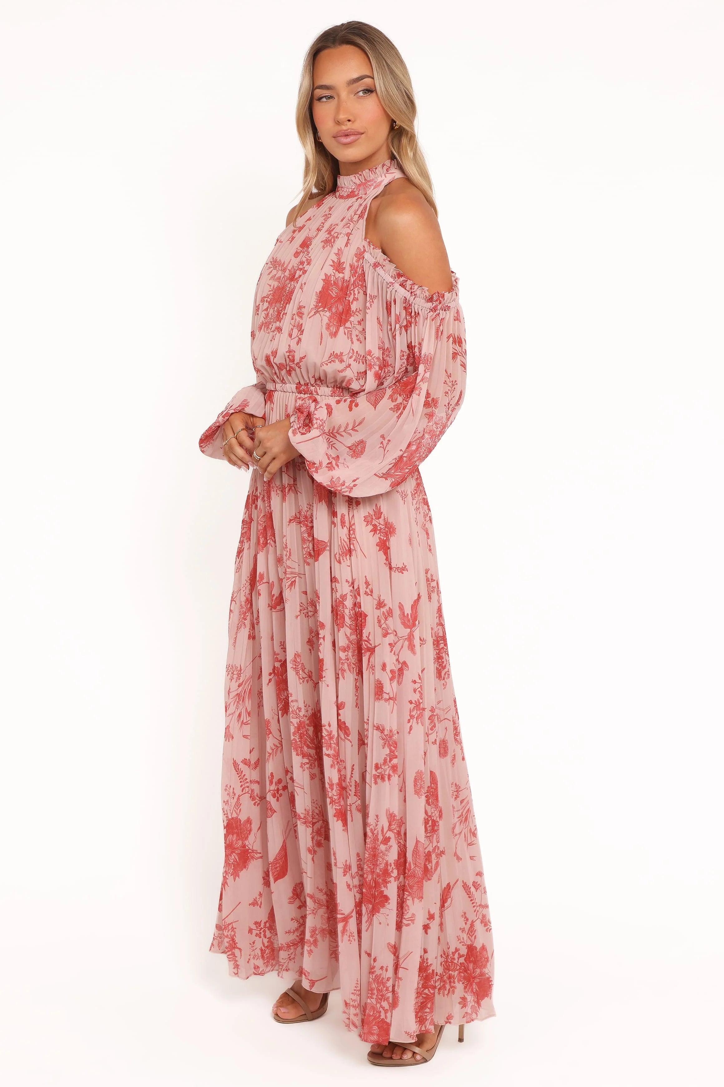 Hilary Pleated Maxi Dress - Red Floral