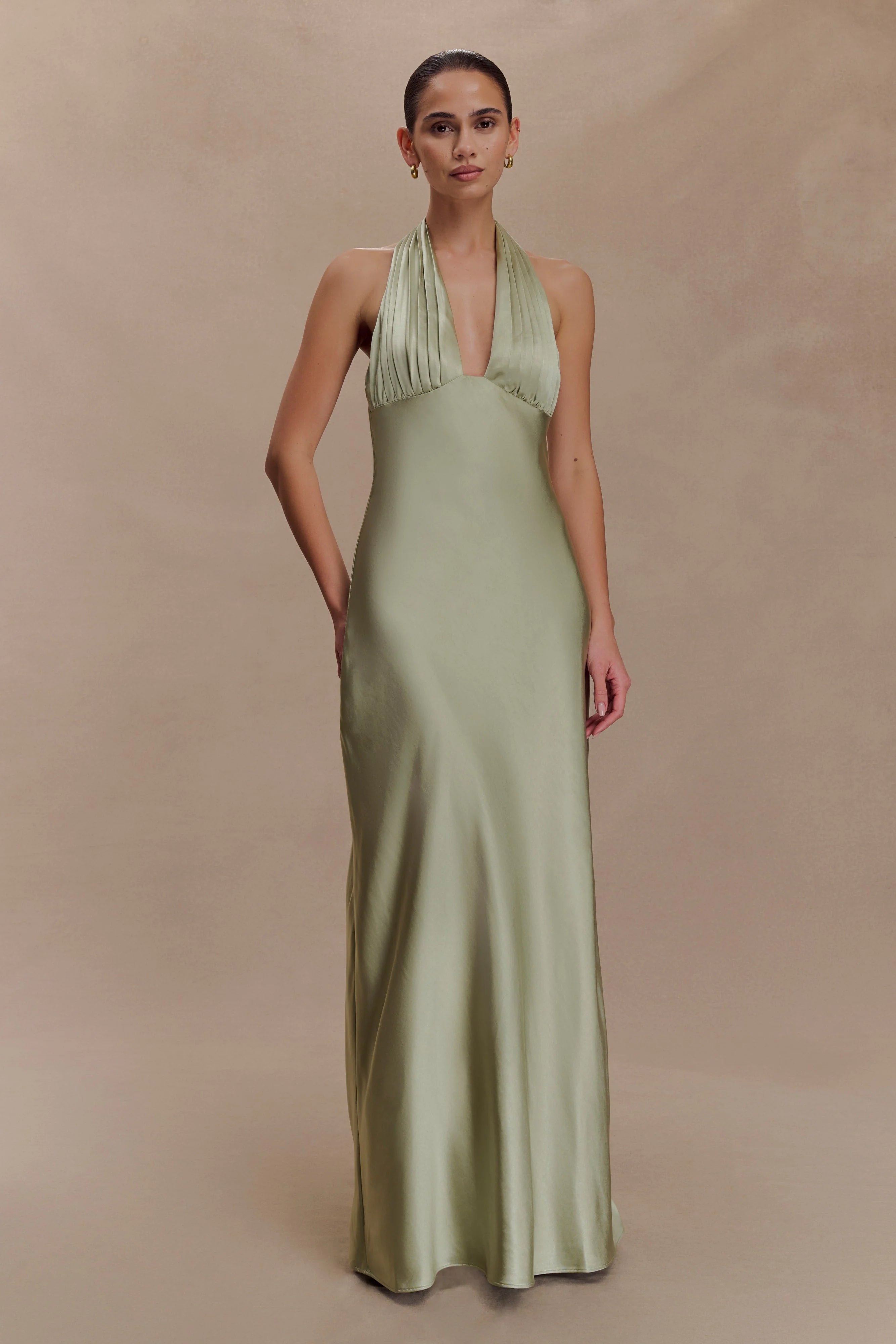 Alice Satin Halter Maxi Dress - Sage