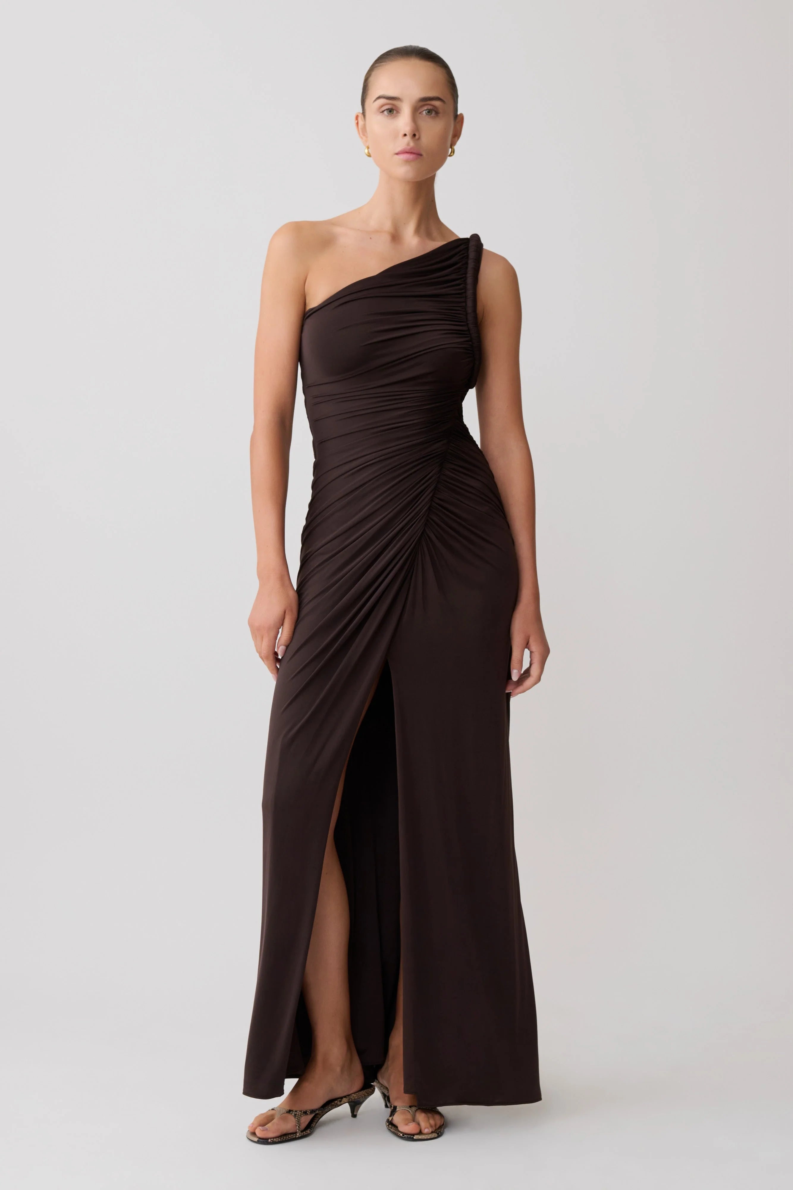 Ryn Twisted One Shoulder Maxi Dress - Dark Chocolate